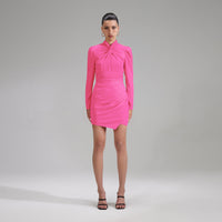 Pink Stretch Crepe Twisted Collar Mini Dress