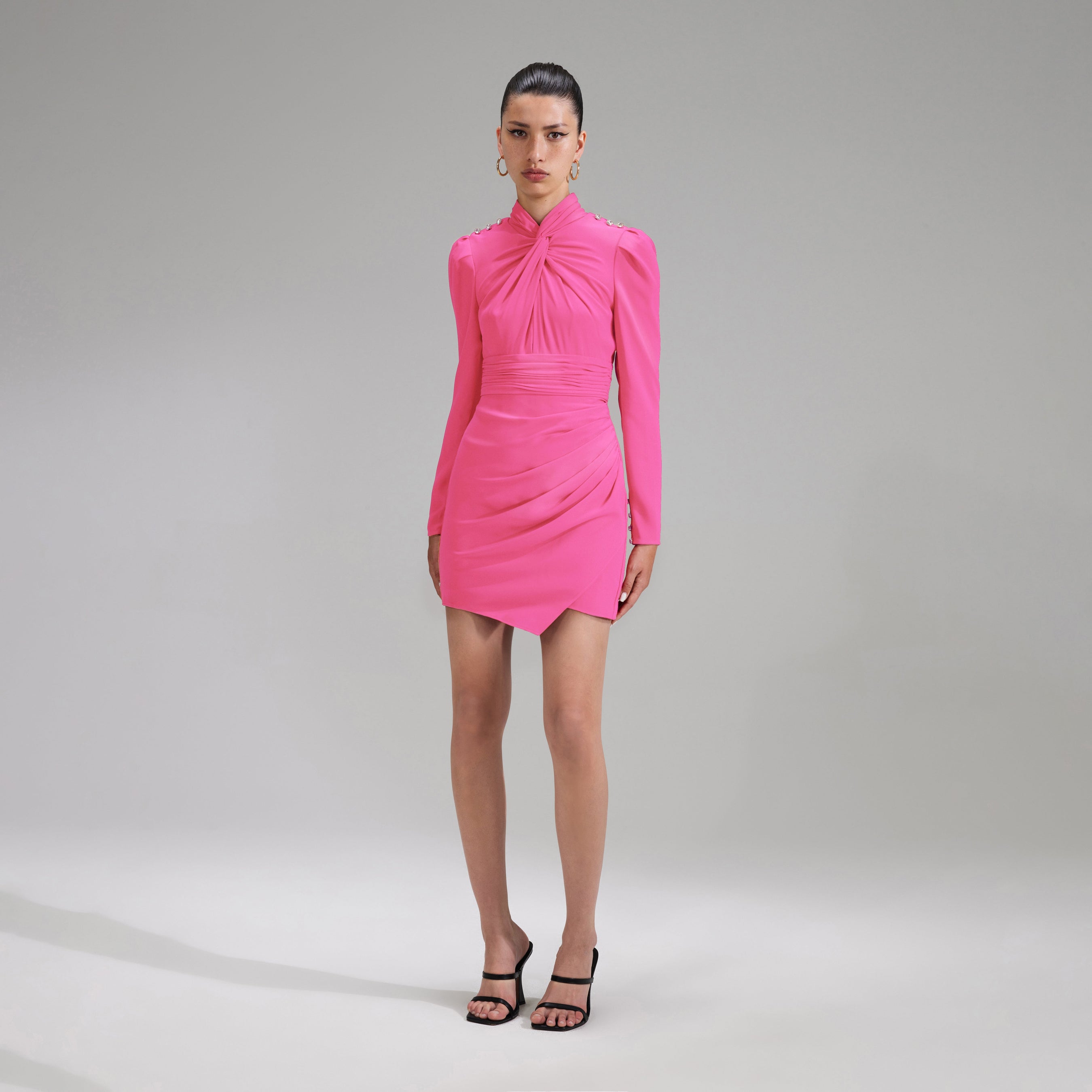 Pink Stretch Crepe Twisted Collar Mini Dress