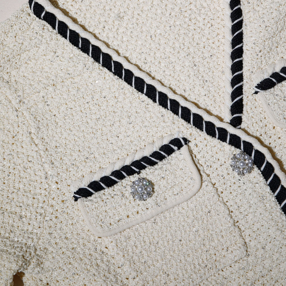 Cream Sequin Knitted Cardigan