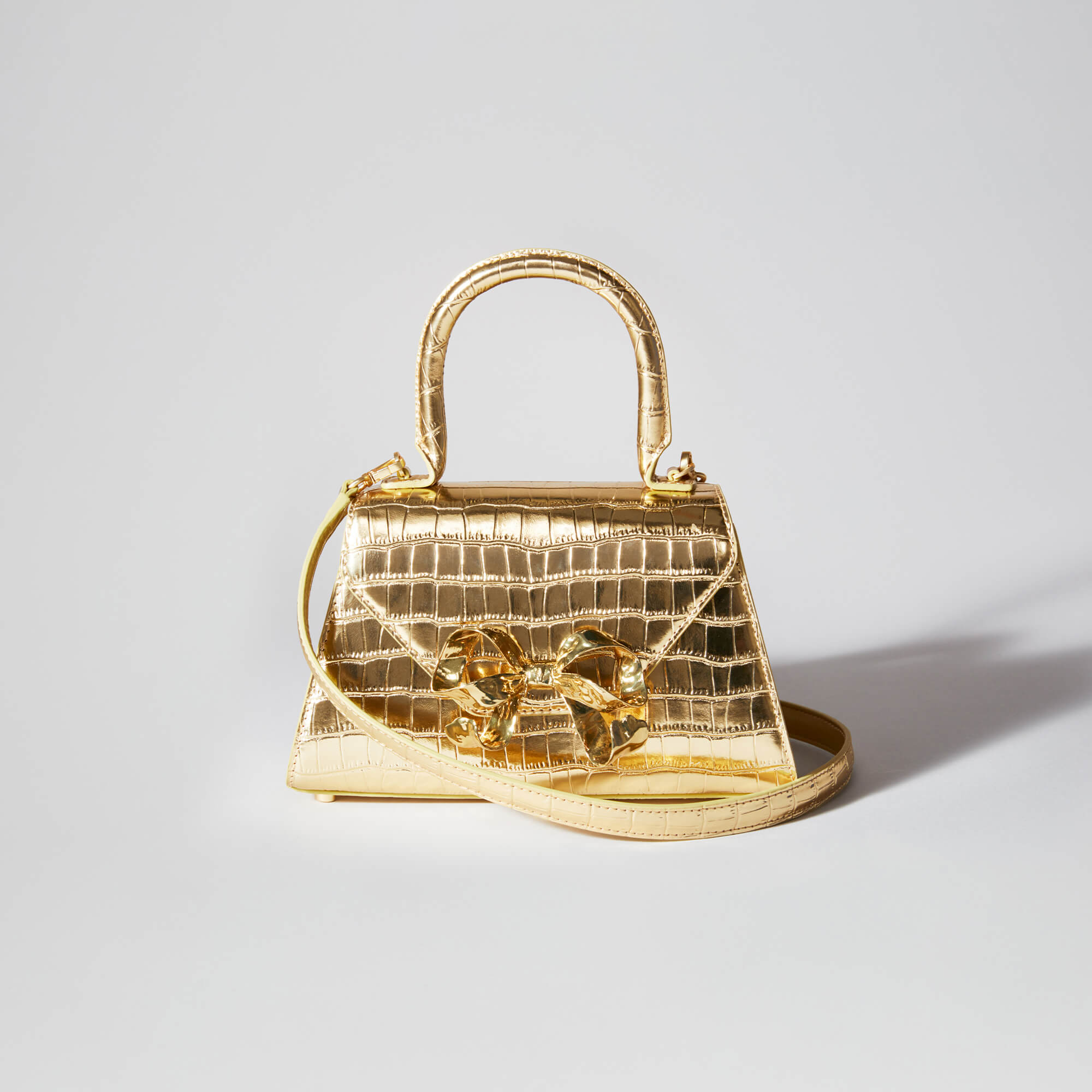 Gold Croc Bow Mini Envelope Bag