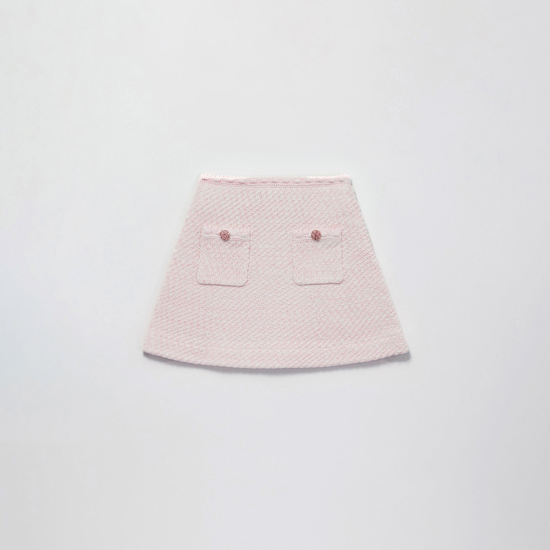 Pink Knit Buttoned Mini Skirt