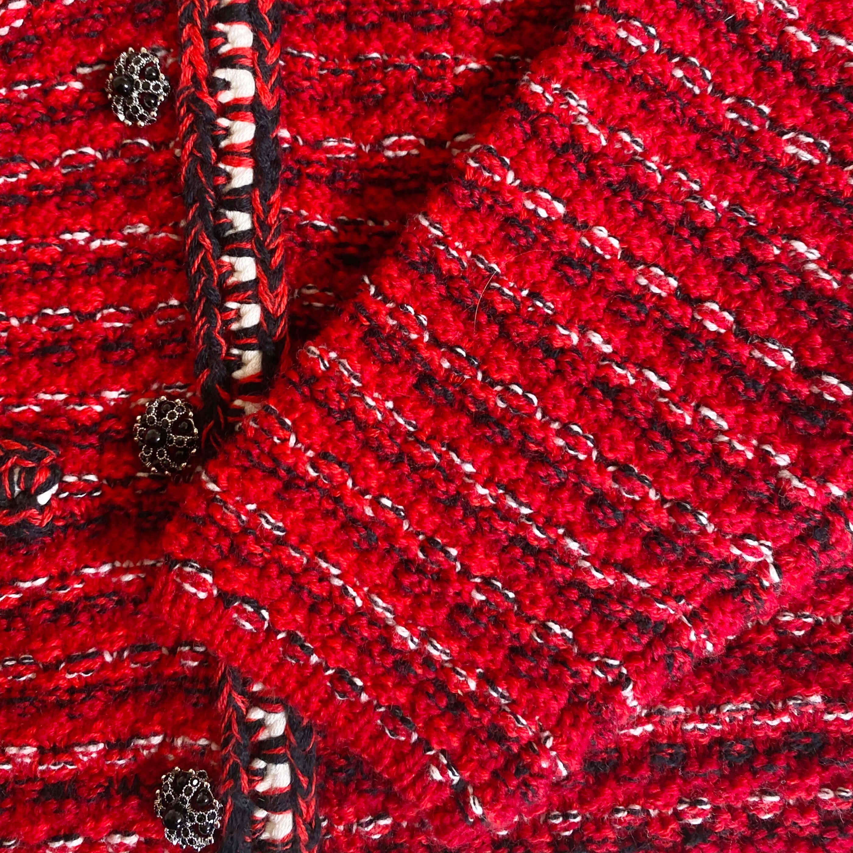 Red Melange Button Knit Cardigan