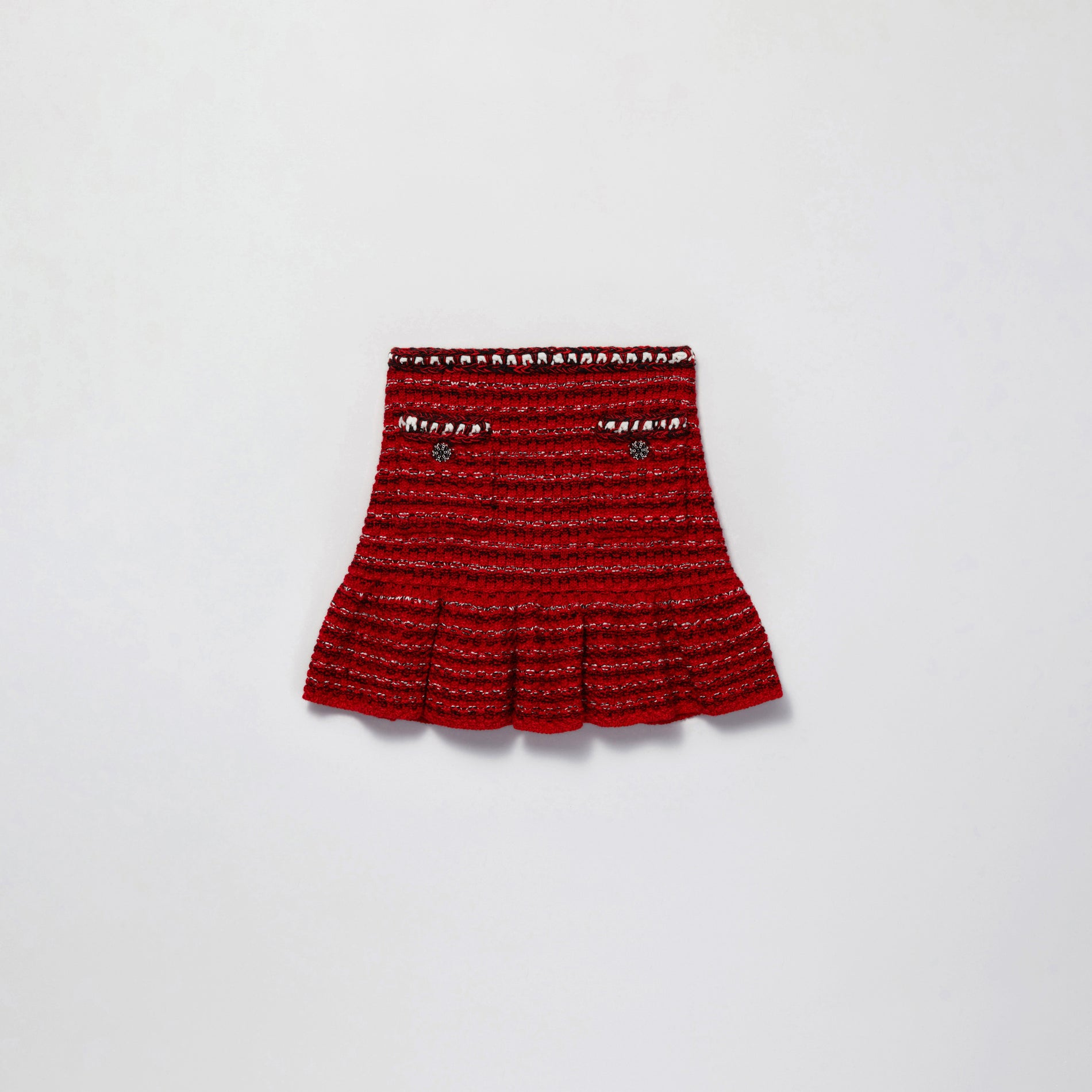 Red Melange Knit Mini Ruffle Skirt