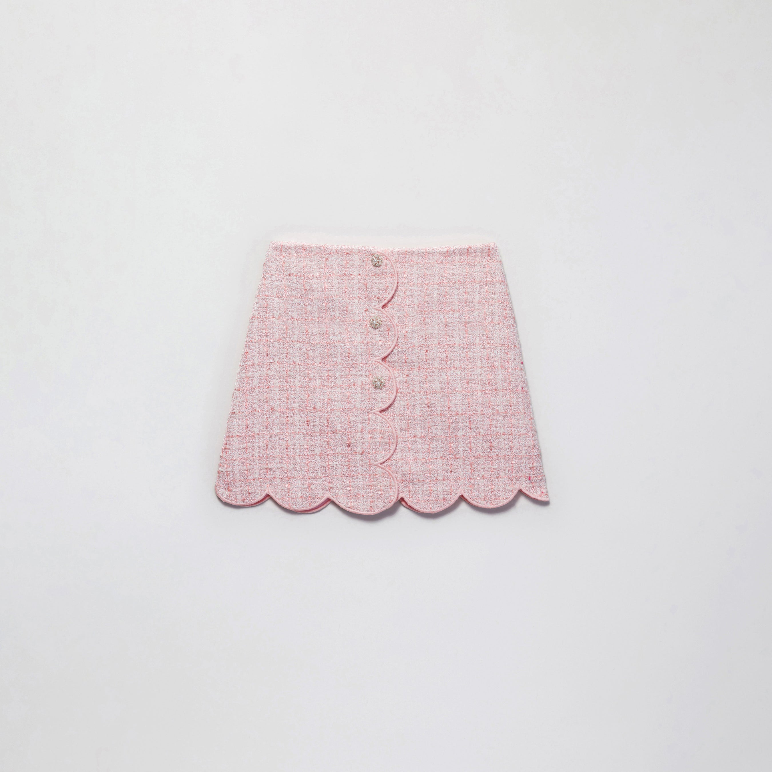 Pink Boucle Scalloped Hem Mini Skirt