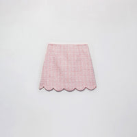 Pink Boucle Scalloped Hem Mini Skirt