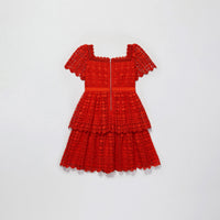 Red Petal Lace Tiered Mini Dress