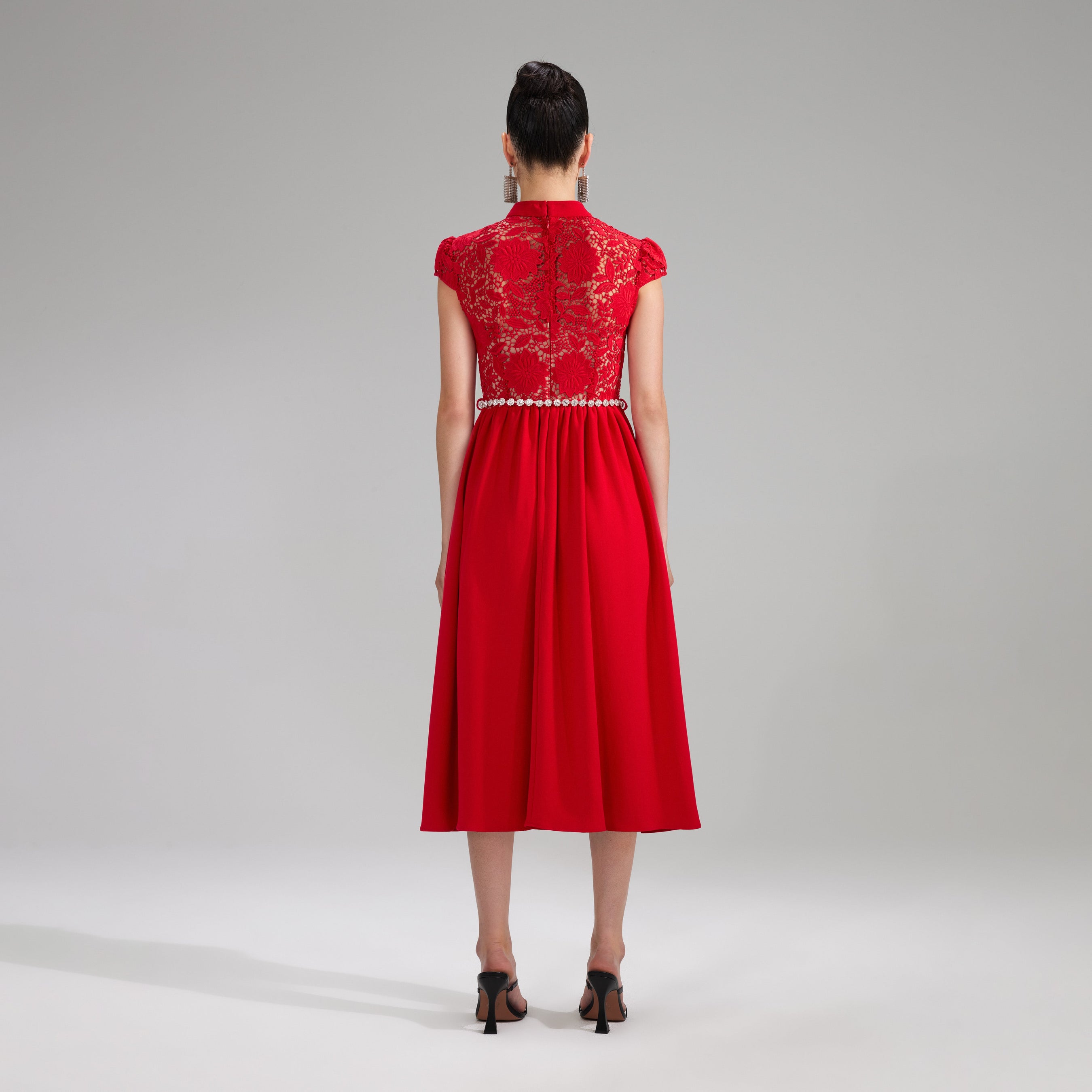 Red Lace Cotton Midi Dress