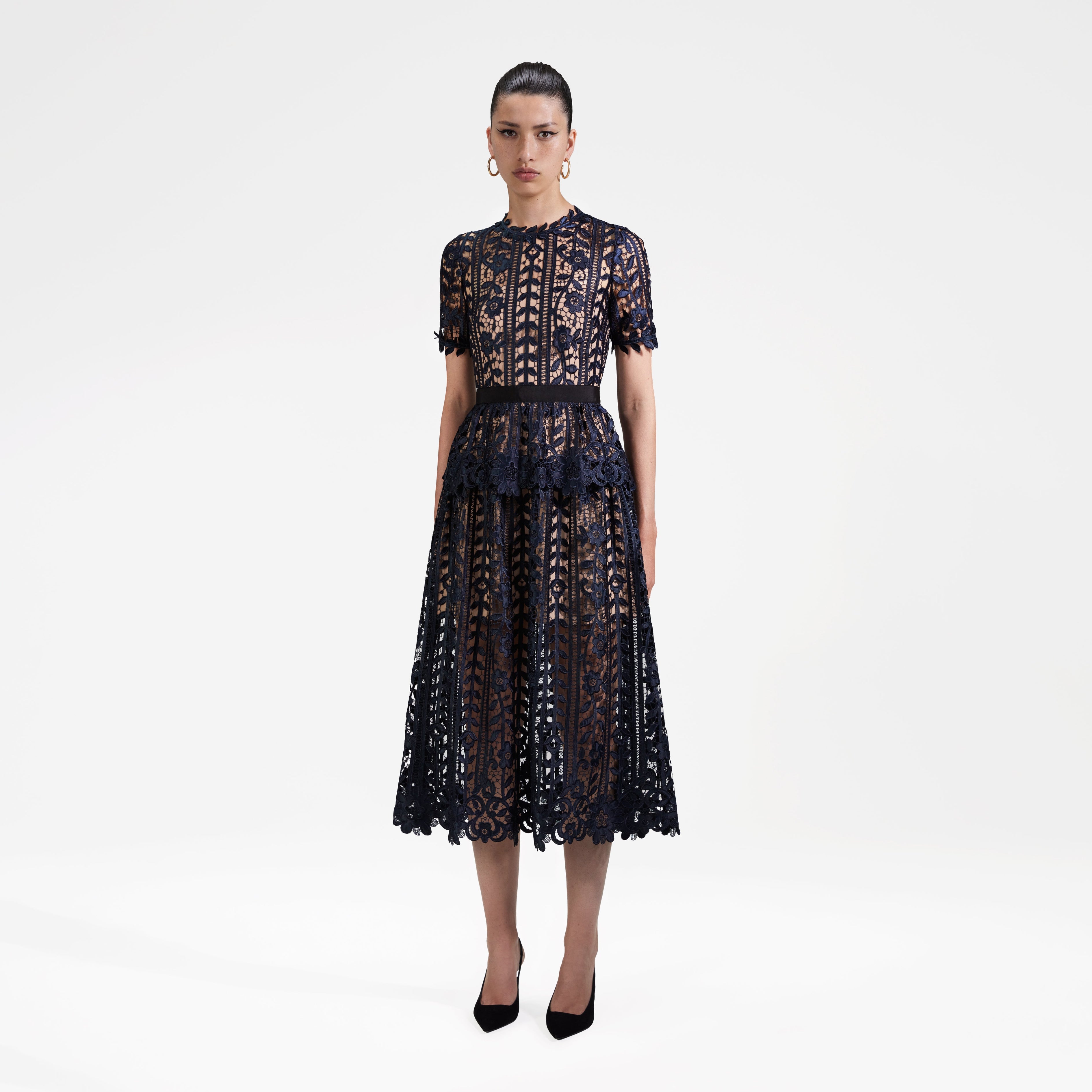 Navy Lace Midi Dress