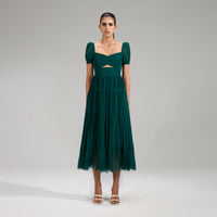 Deep Green Chiffon Midi Dress