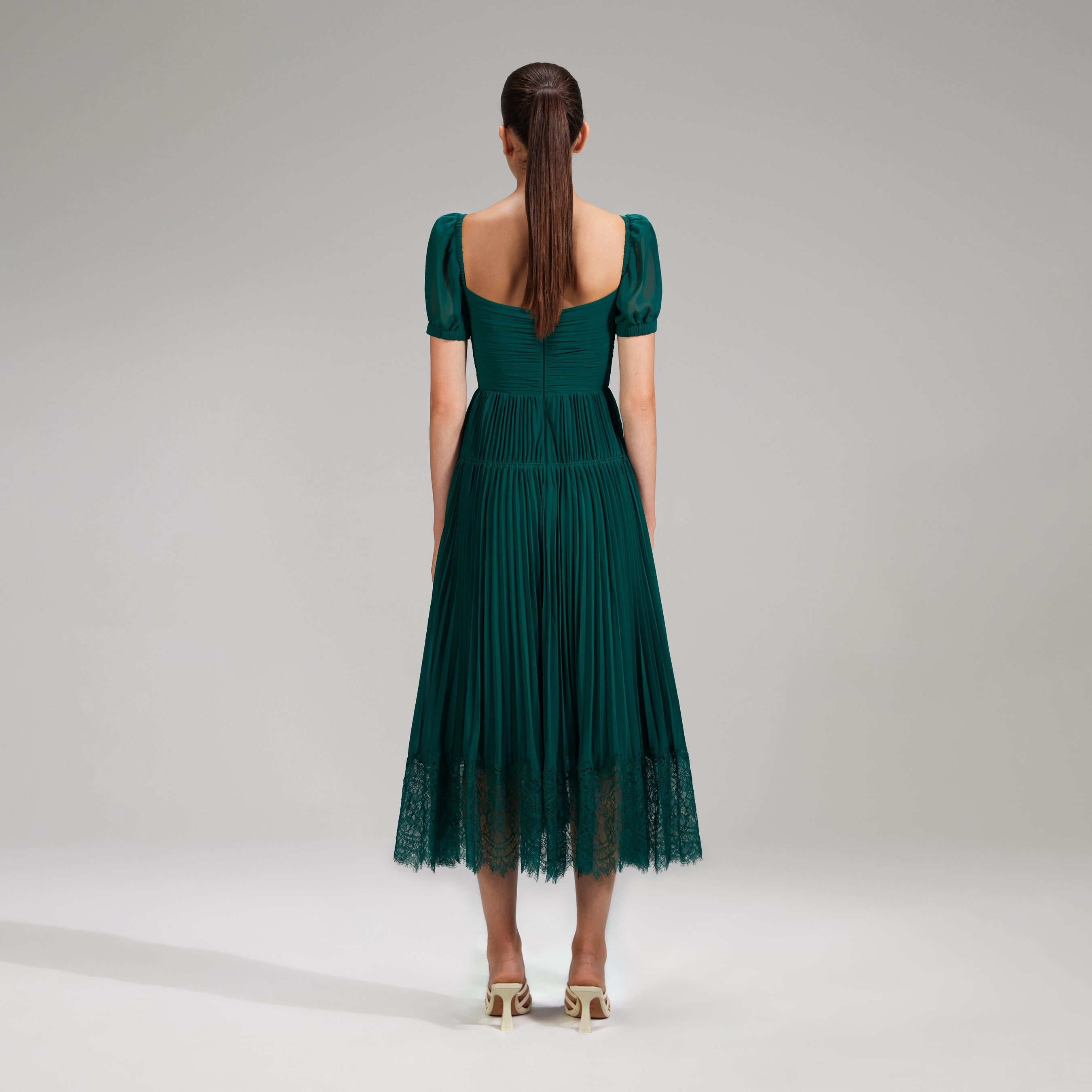 Deep Green Chiffon Midi Dress