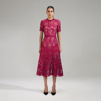 Burgundy Floral Lace Midi Dress