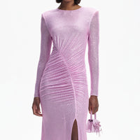 Pink Rhinestone Mesh Maxi Dress