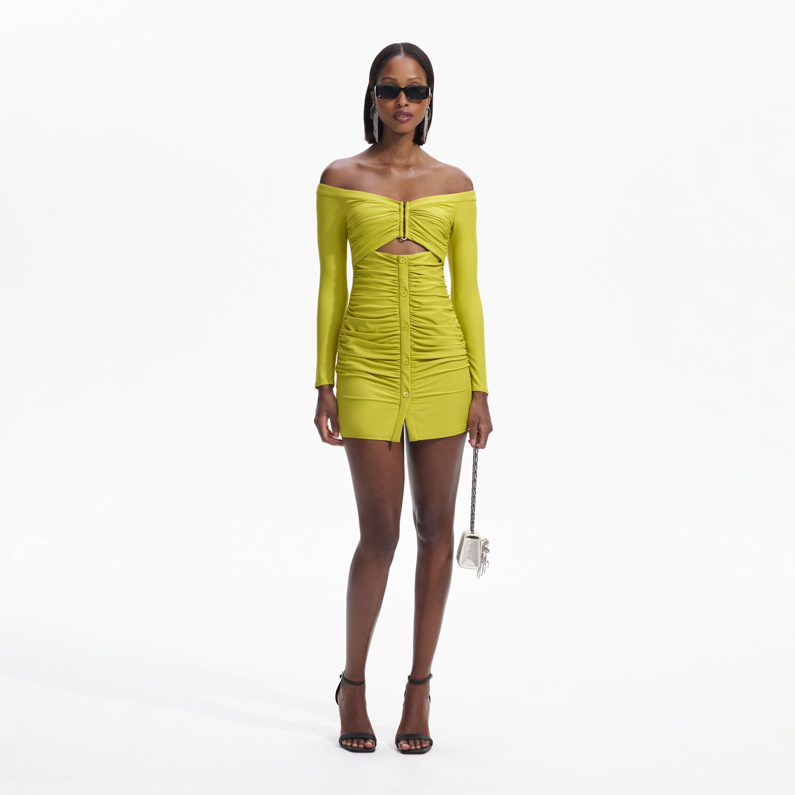 Chartreuse Off Shoulder Mini Dress