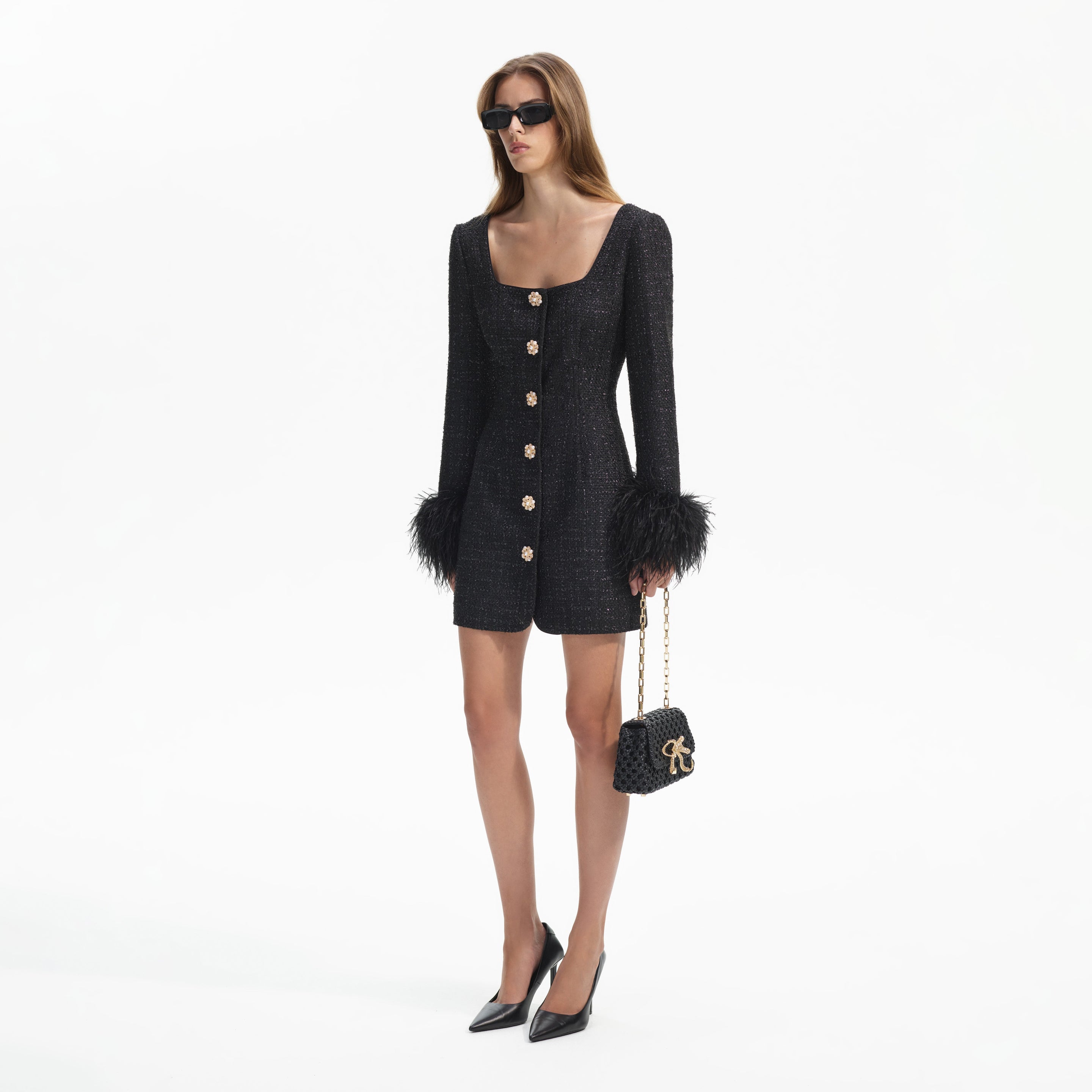 Feather Mini A-line Black Dress – Marssiana