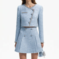 Blue Sequin Boucle Cropped Jacket
