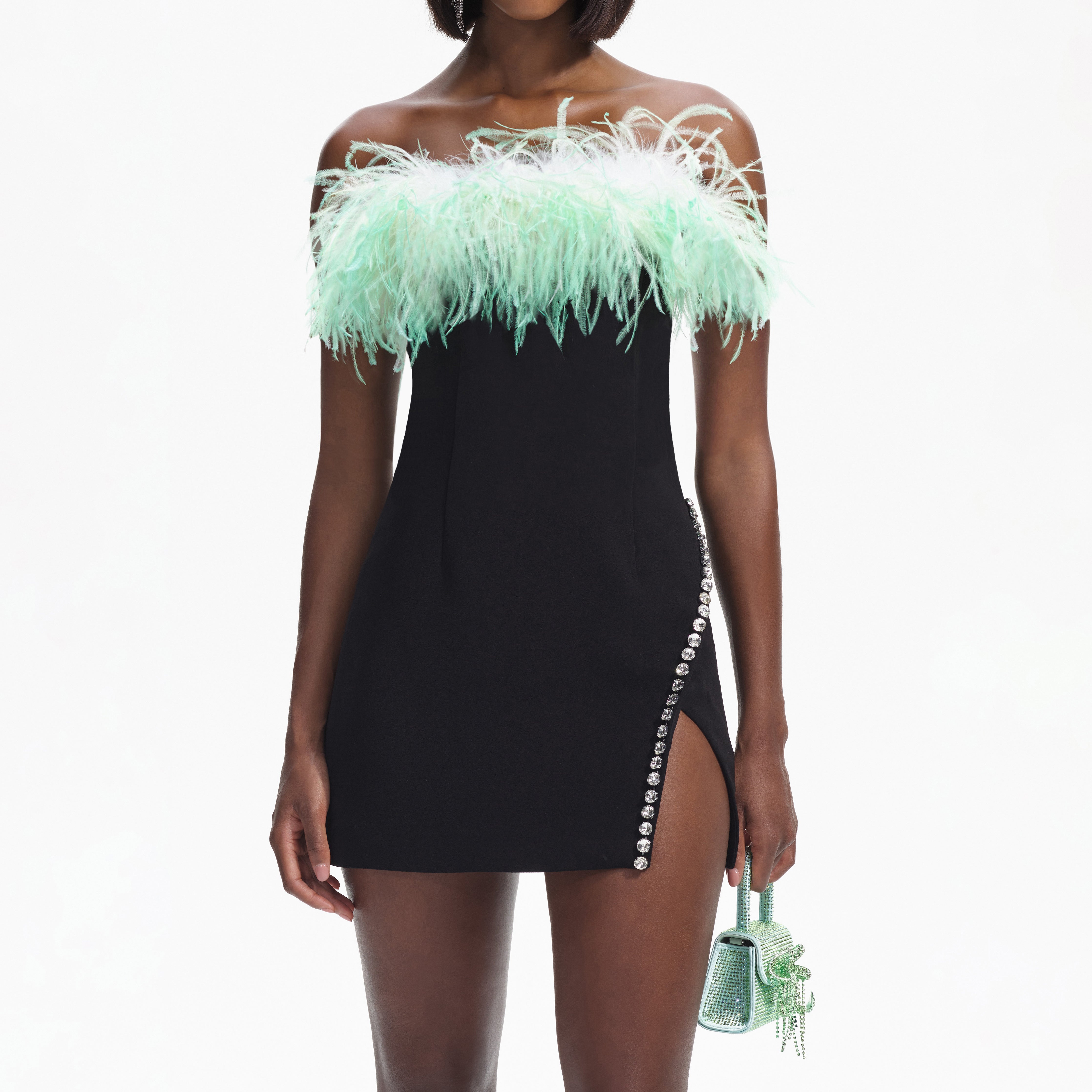 Black Feather Mini Dress – self-portrait-US