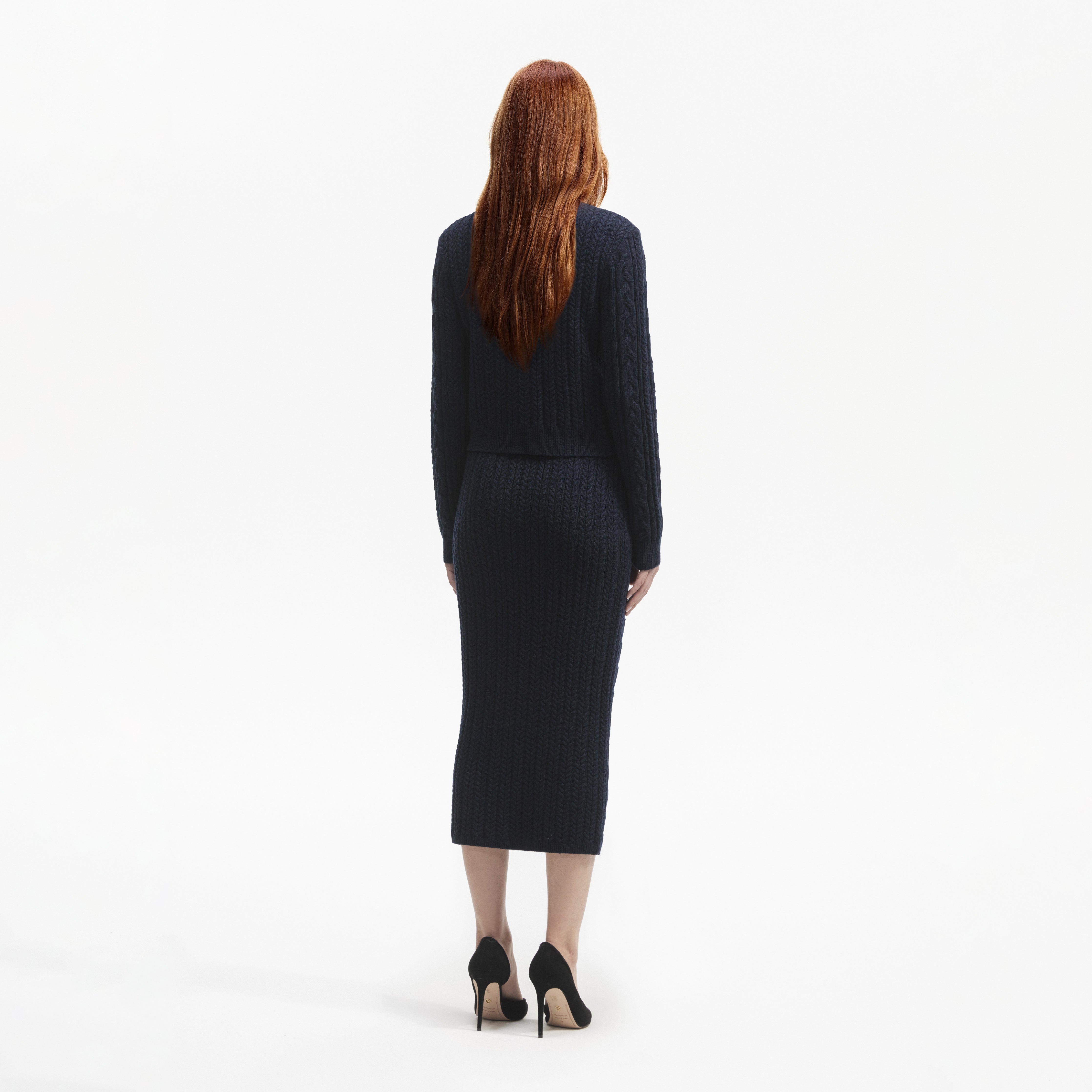 Navy Viscose Knit Top – self-portrait-US