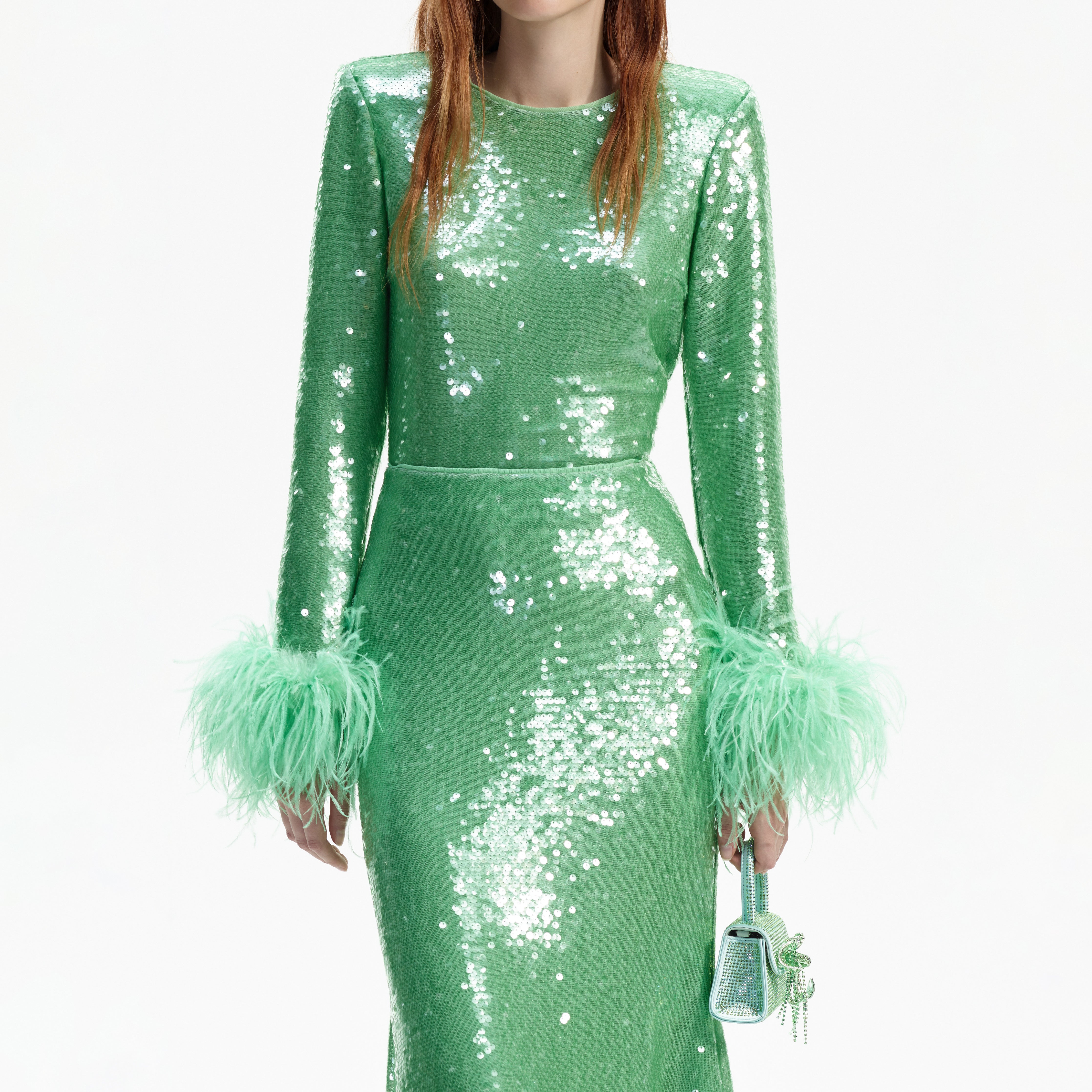 Mint Sequin Midi Skirt self portrait US
