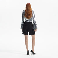 Silver Sequin Flared Sleeve Top