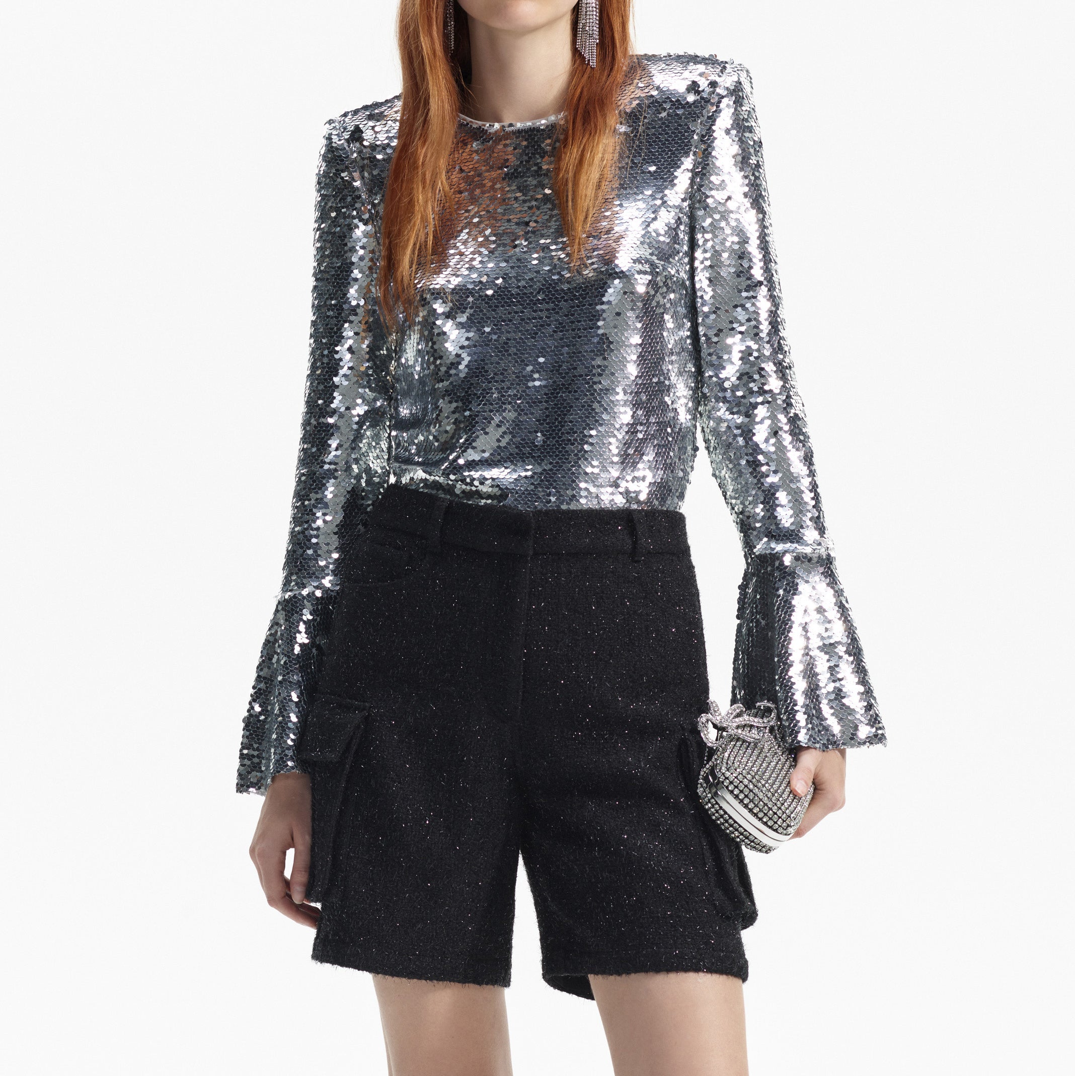 Solid Sequin Bandeau Top Without Arm Sleeves