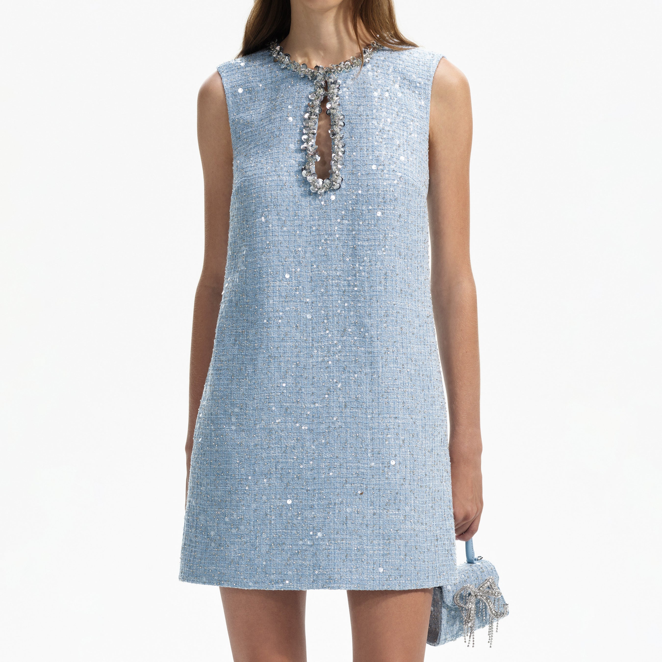 Blue Sequin Boucle Mini Dress – self-portrait-US