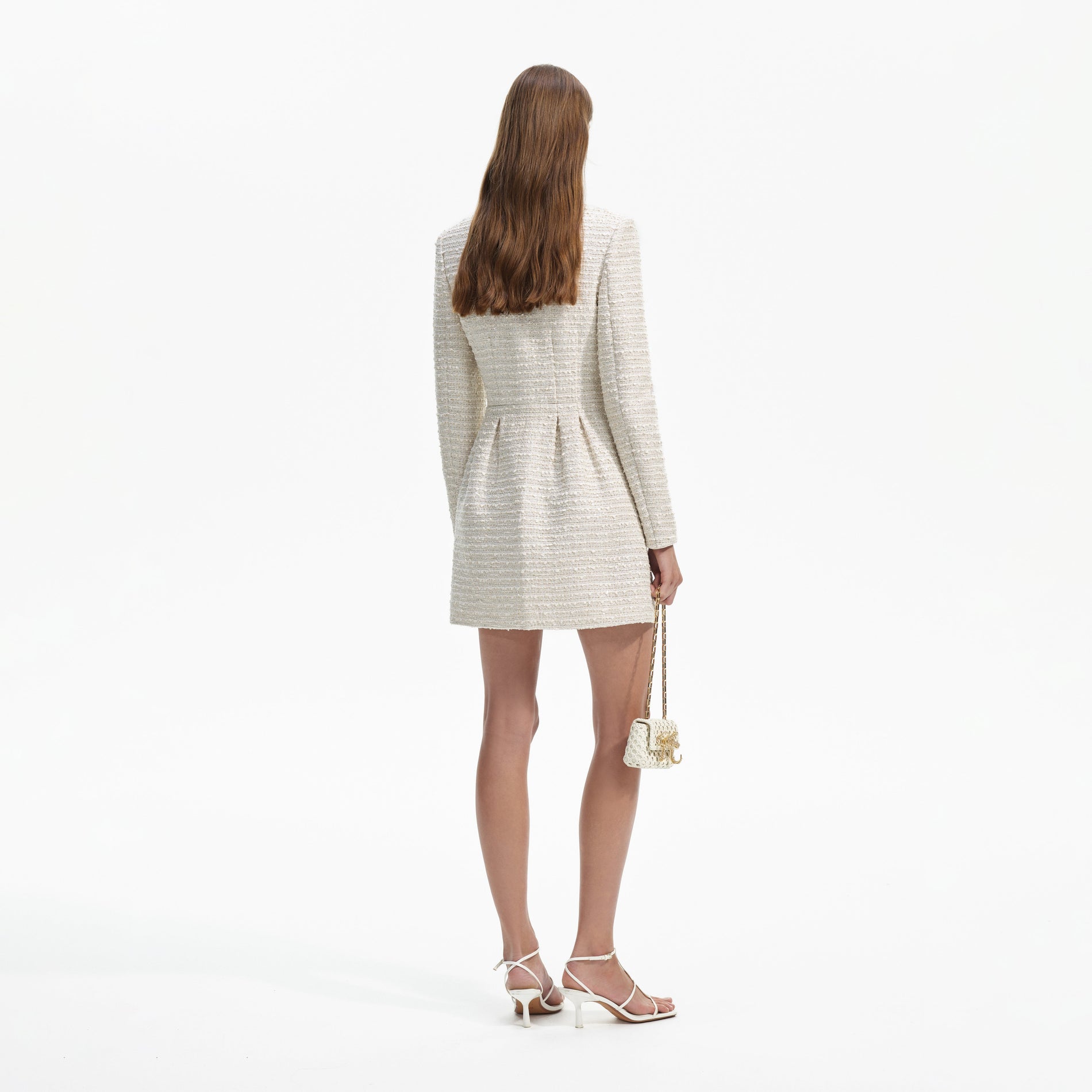 Textured Self-Tie Padded Mini Dress in White - TheVelvetDolls