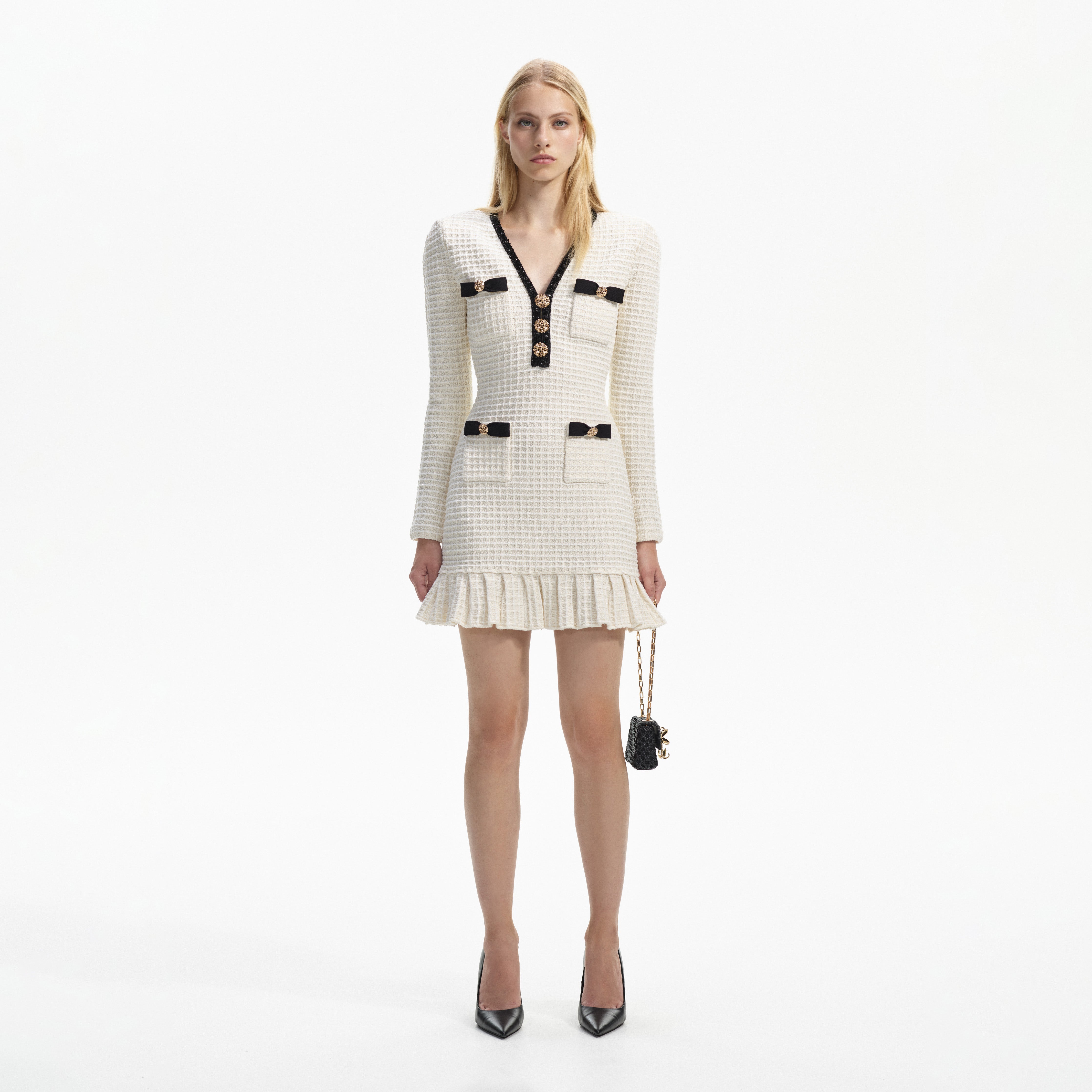 Cream Textured Knit Mini Dress – self-portrait-US