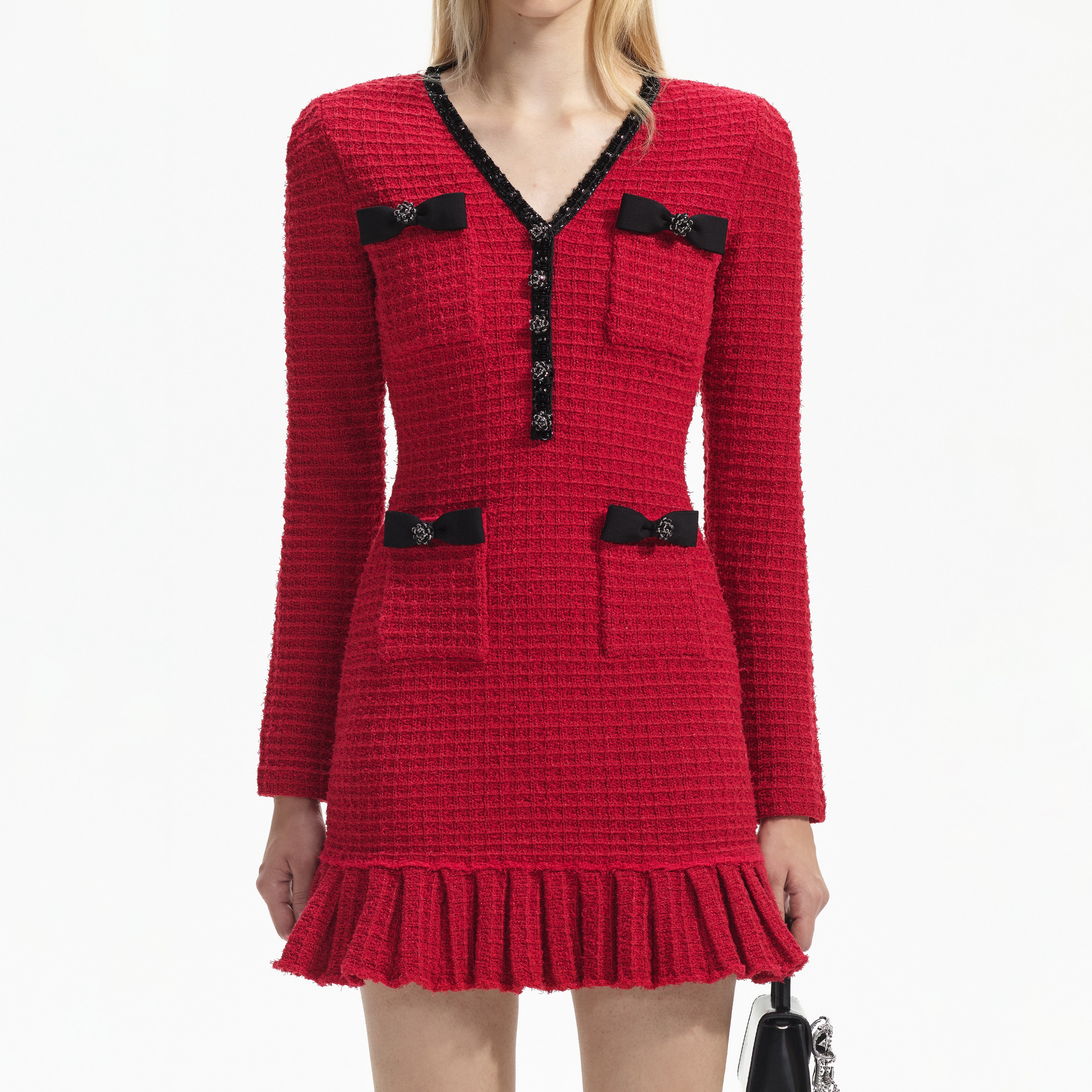 Self-Portrait 2024 red knit mini dress