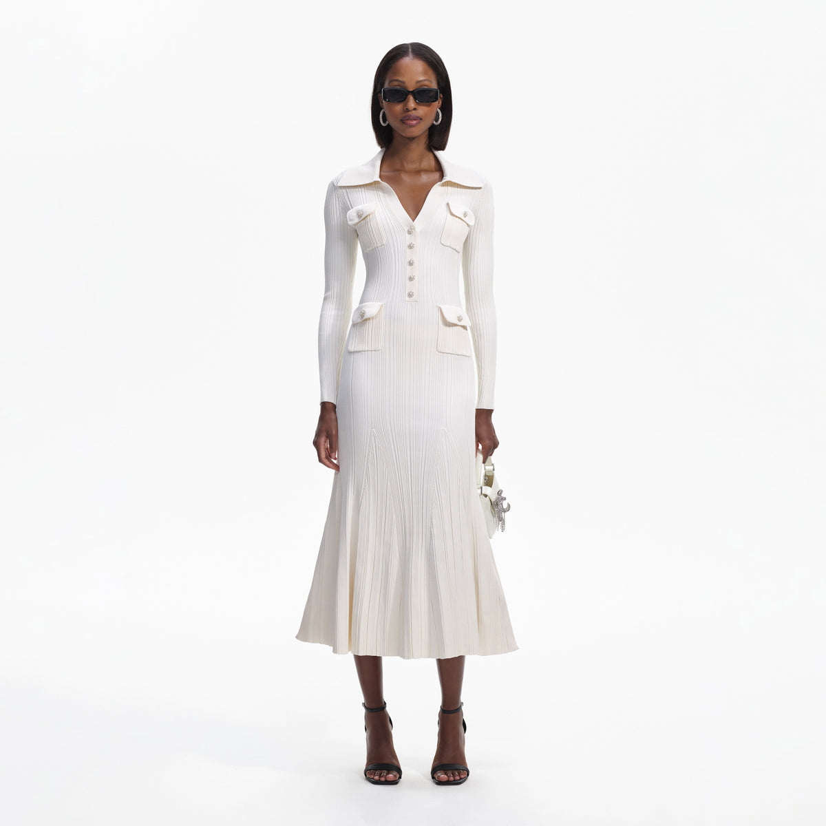self portrait cream knit mini dress SELF-PORTRAIT - Cream Knit Midi Dress