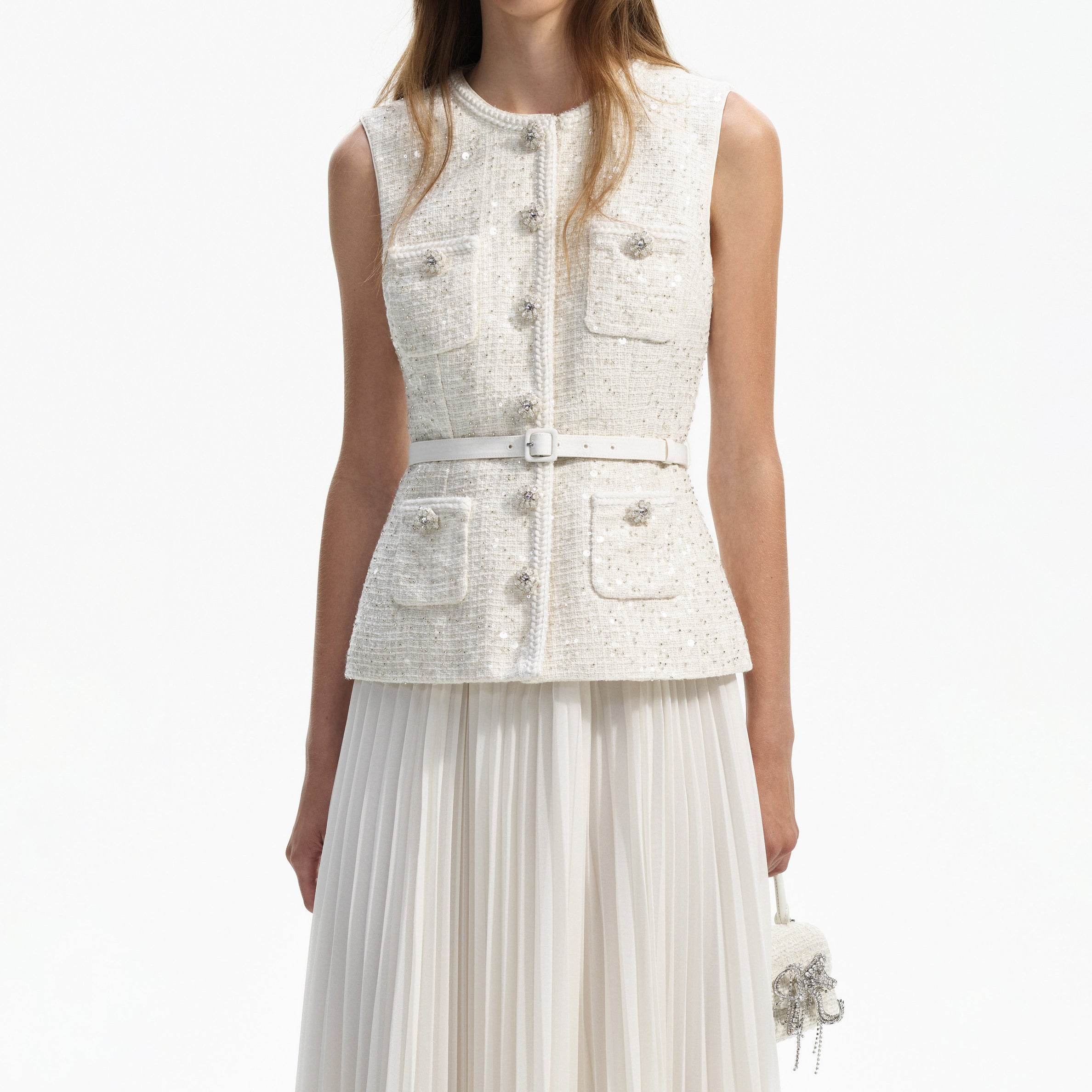 Cream Sequin Boucle Tailored Midi Dress – self-portrait-US