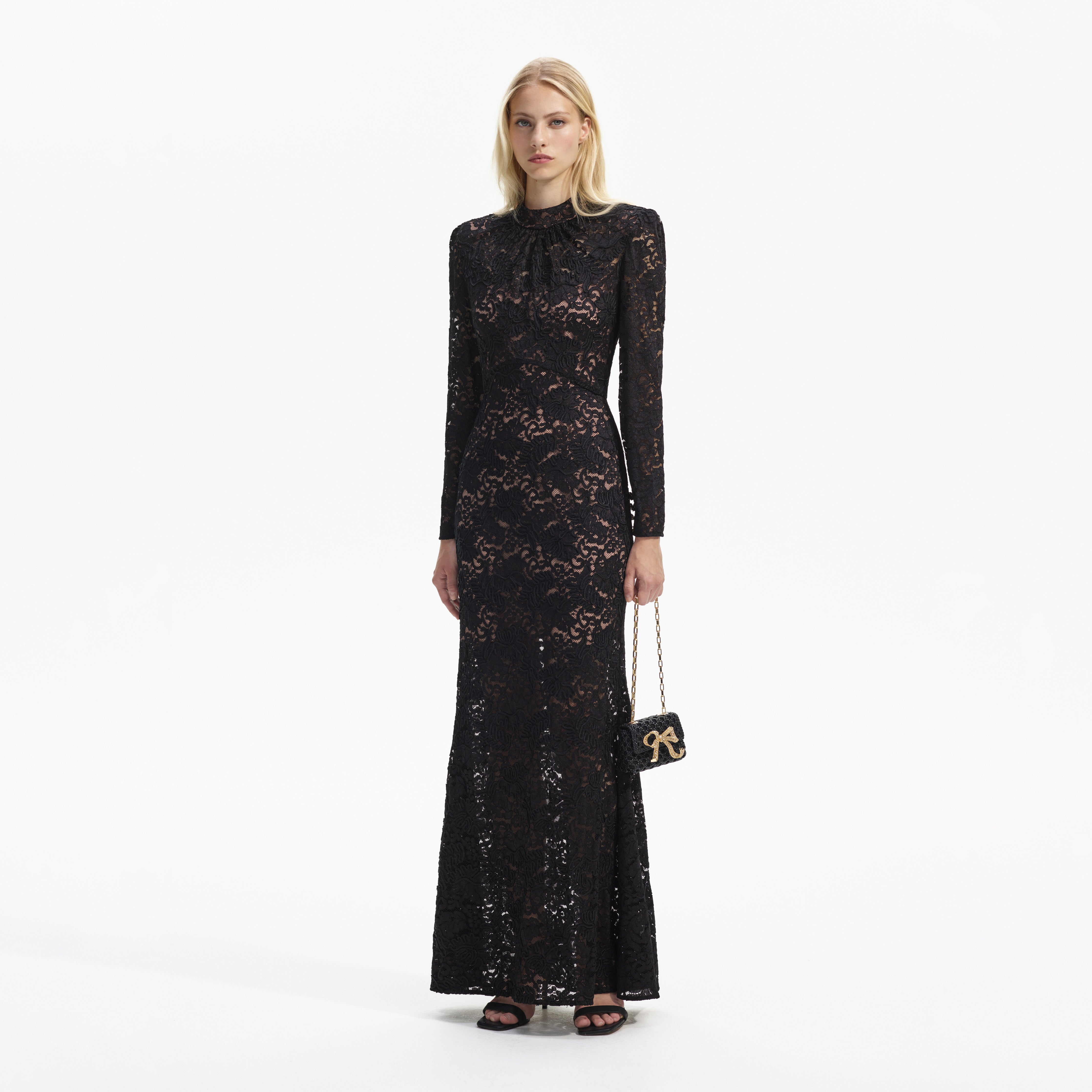 Black Cord Lace Maxi Dress – self-portrait-US