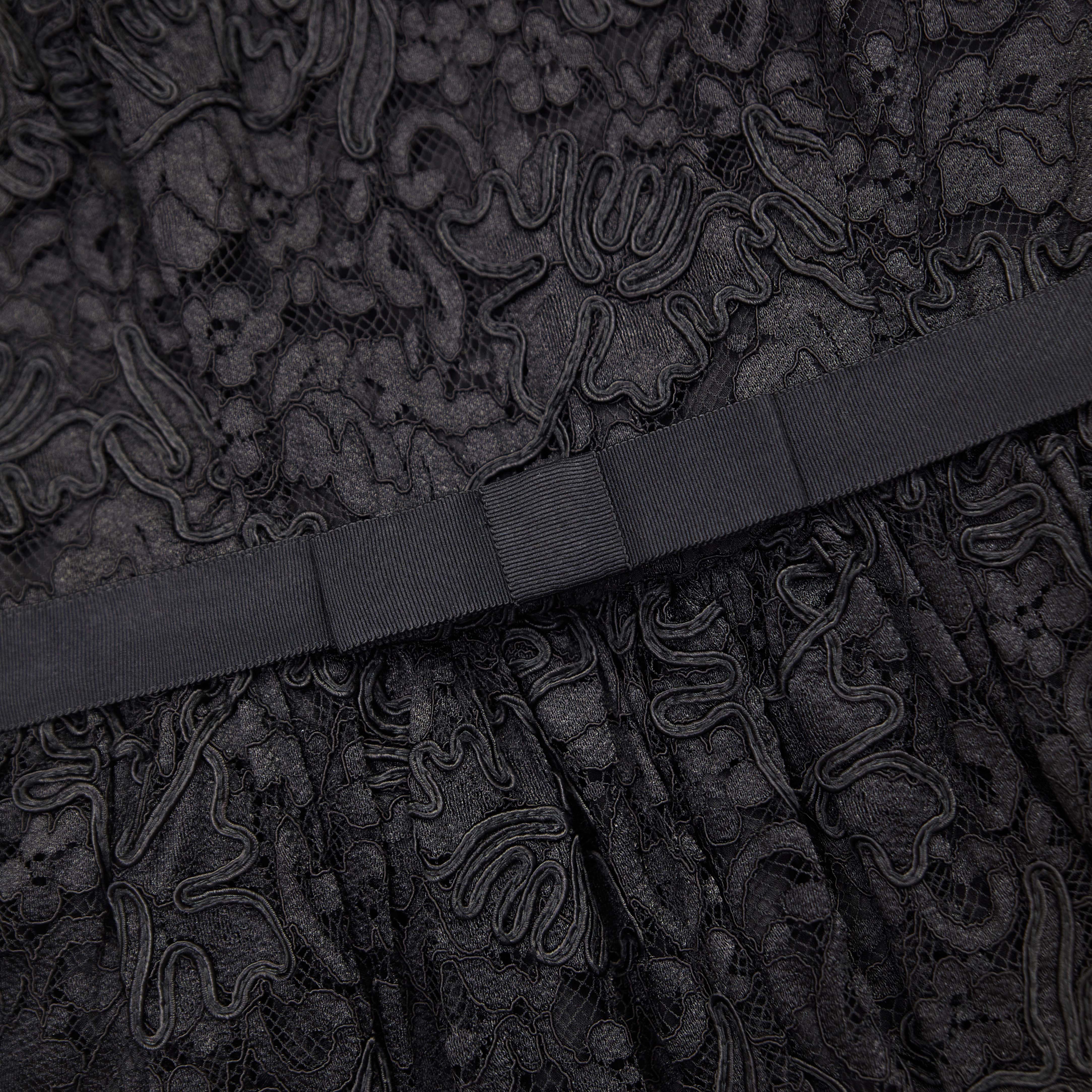 Black Cord Lace Long Sleeve Midi Dress – self-portrait-US