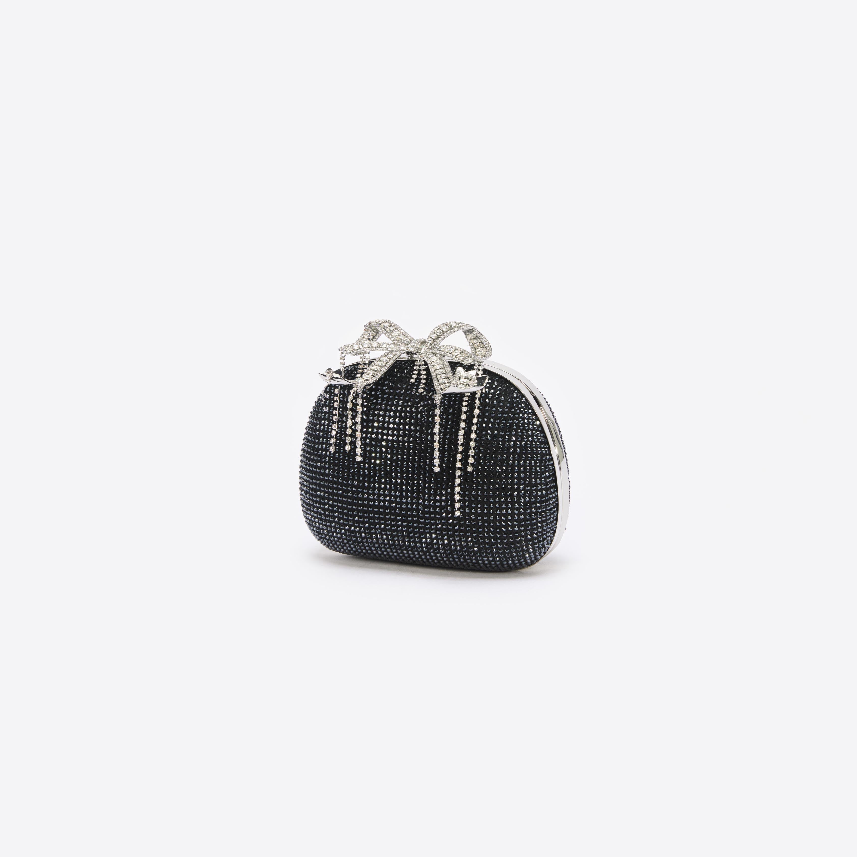 Self Portrait Black Satin Rhinestone Clutch Bag One Size