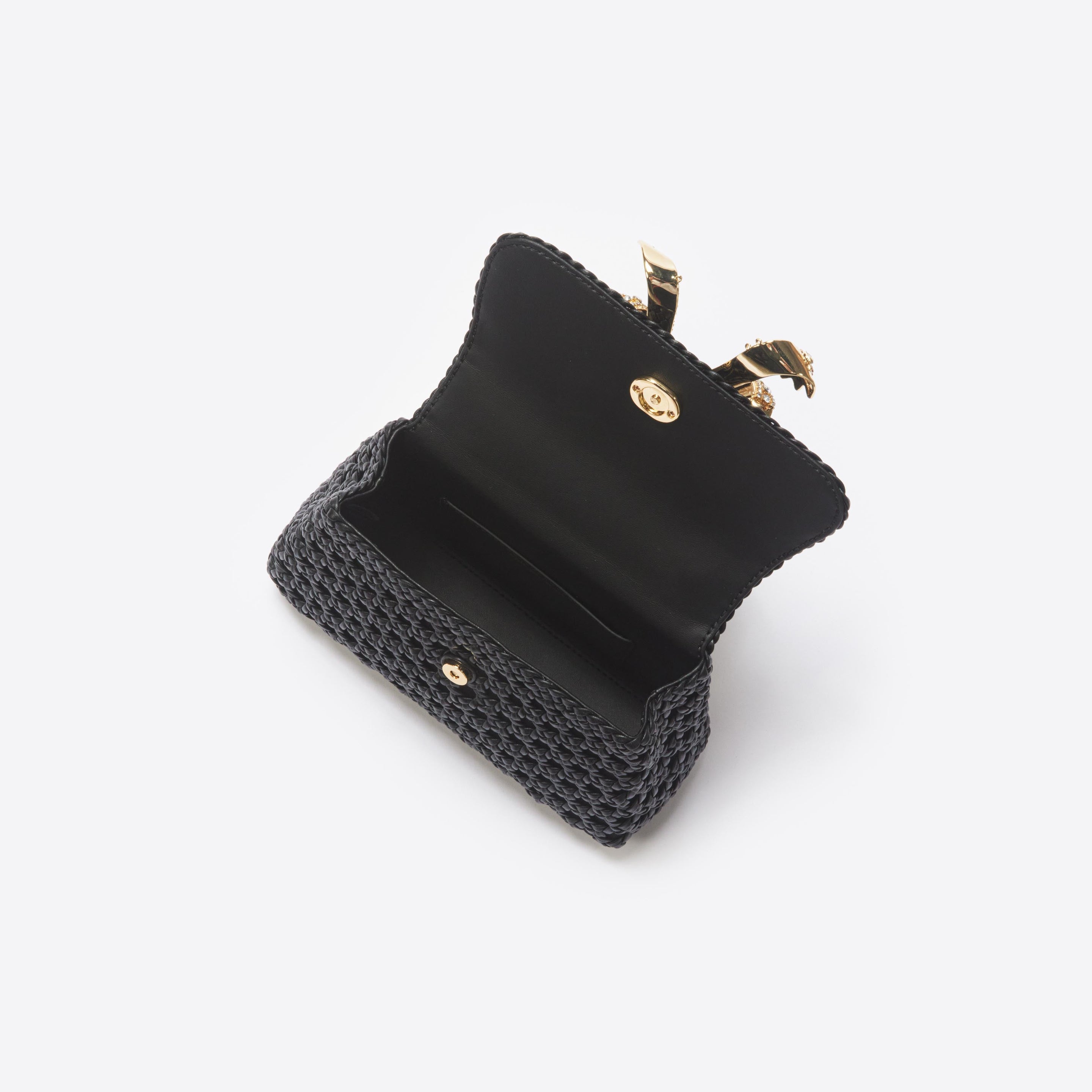 Leather Woven Gold Chain Purse Black
