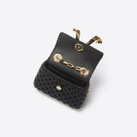 Black Woven Leather Micro Bag