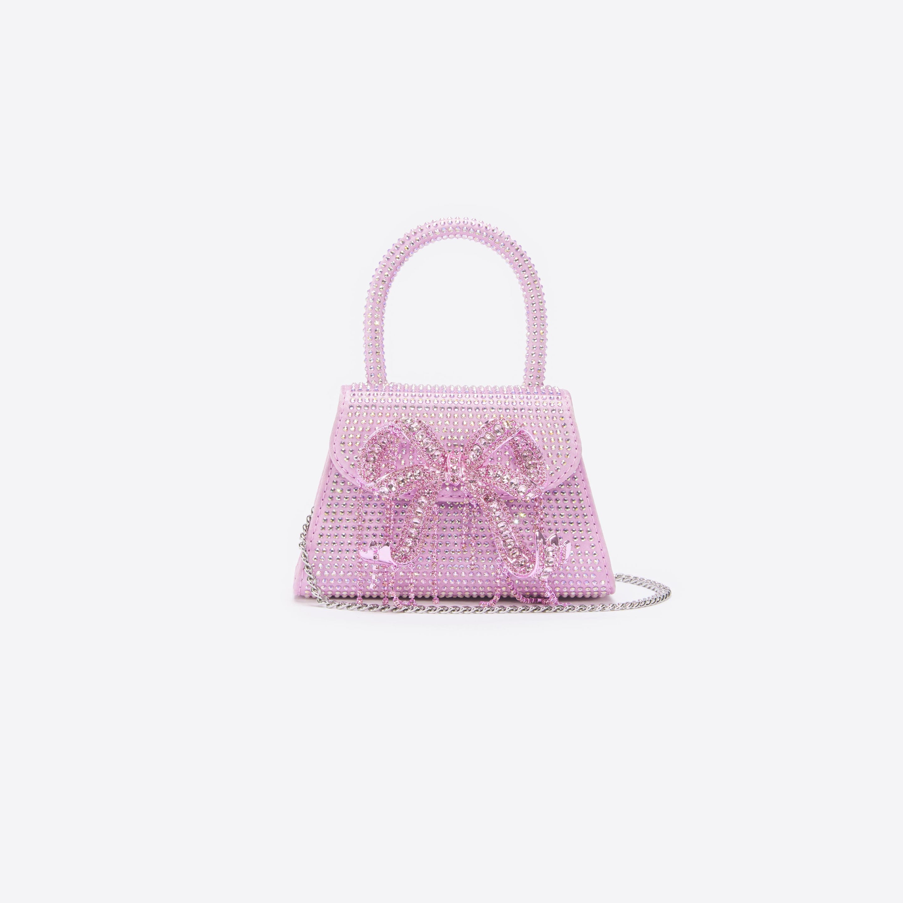 Hot Pink Rhinestone Bow Decor Straw Bag