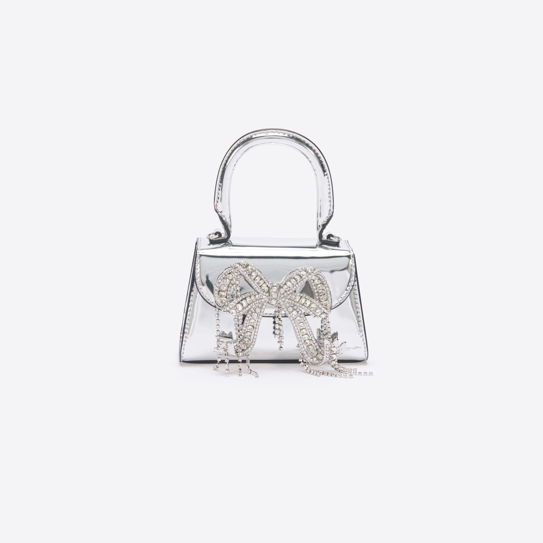 Silver Metallic Micro Embellished Bow Bag
