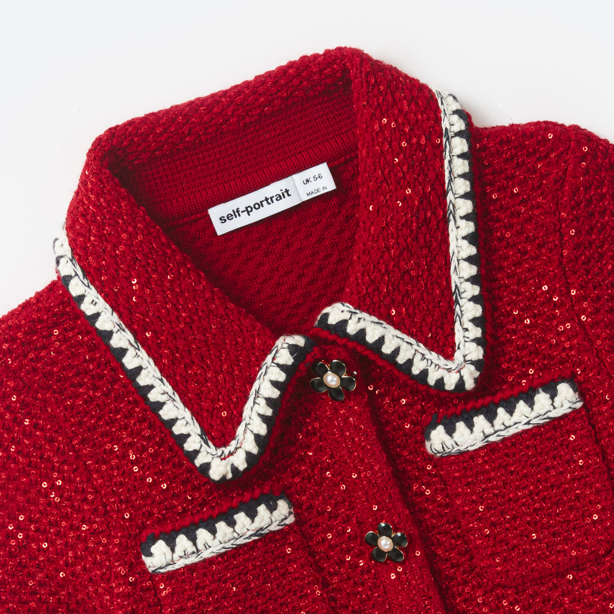 Red Sequin Knit Cardigan