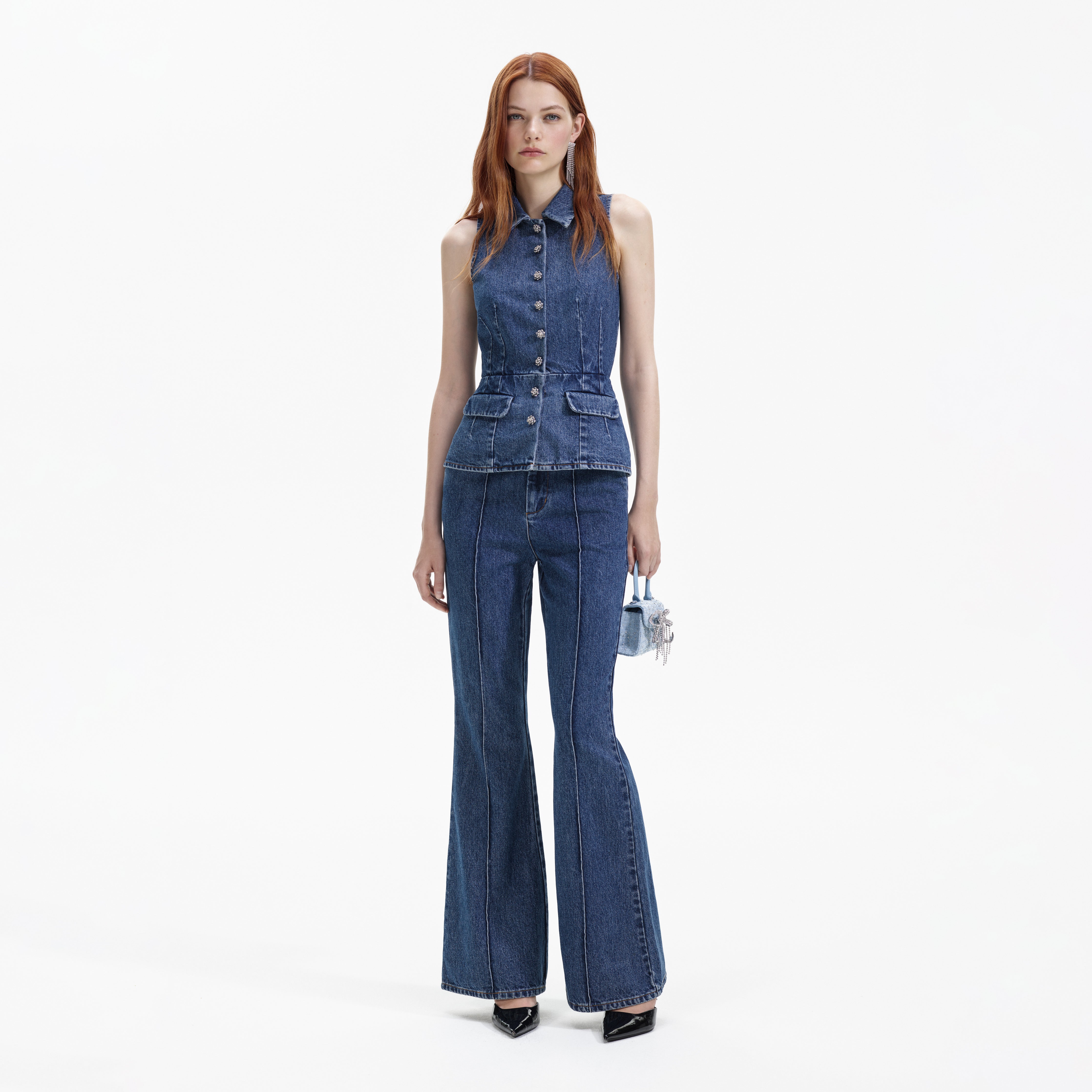 The Extra Body Length Flared Jumpsuit in Blue