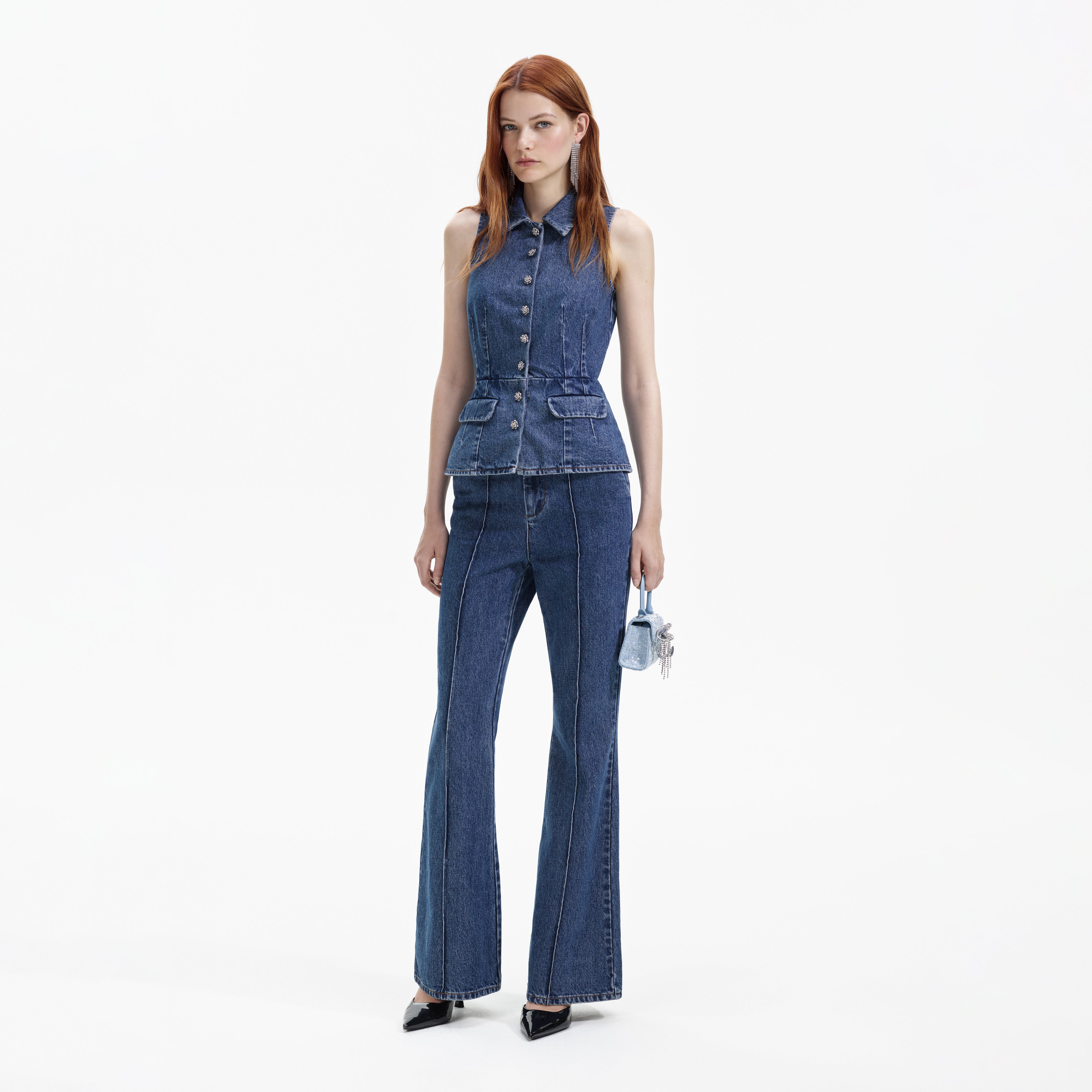 Blue Denim Jumpsuit self portrait US