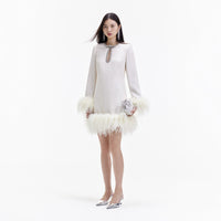 Cream Crepe Feather Mini Dress – self-portrait-US