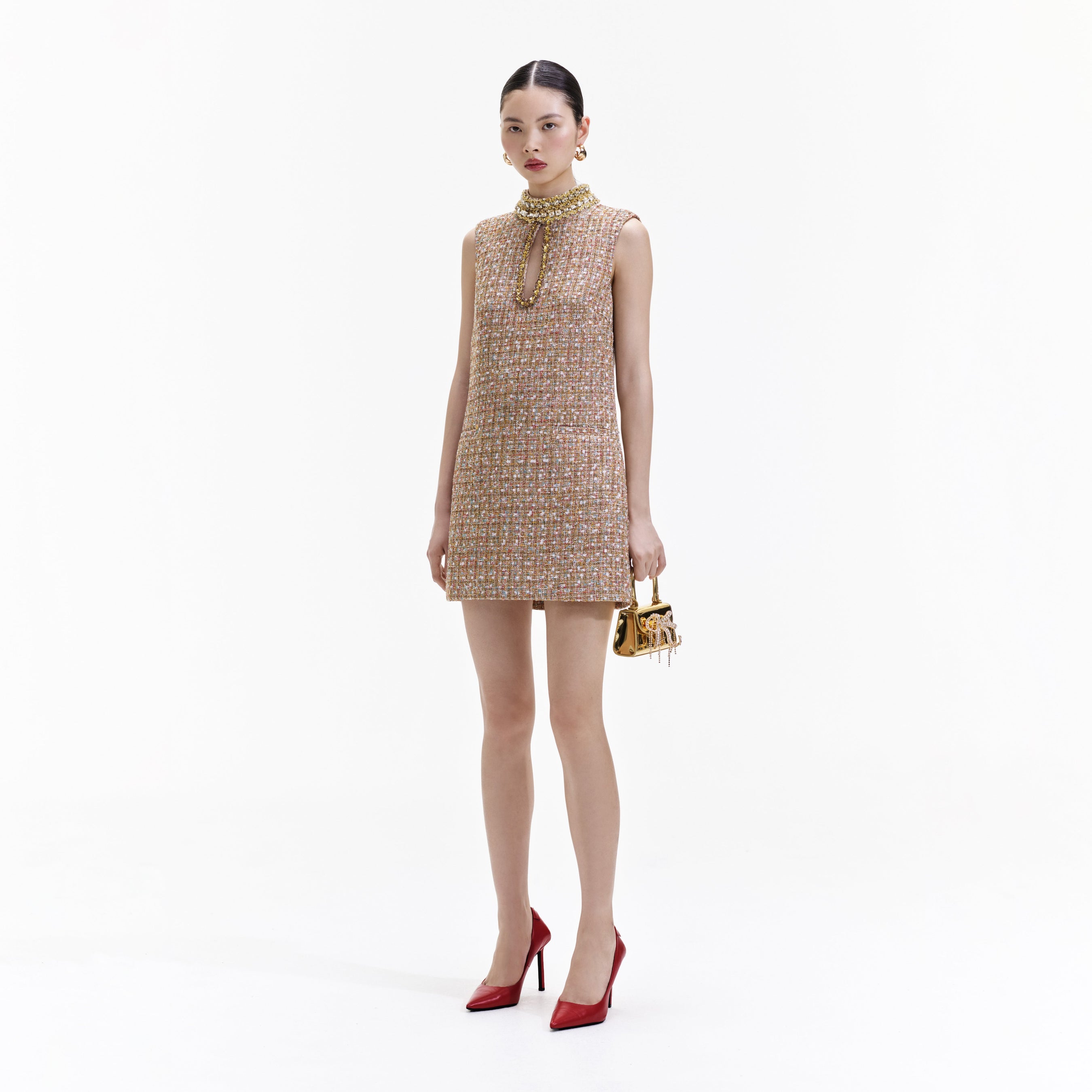 Gold Tinsel Boucle Embellished Mini Dress – self-portrait-US