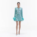Blue Boucle Feather Jacket