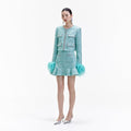 Blue Boucle Feather Jacket