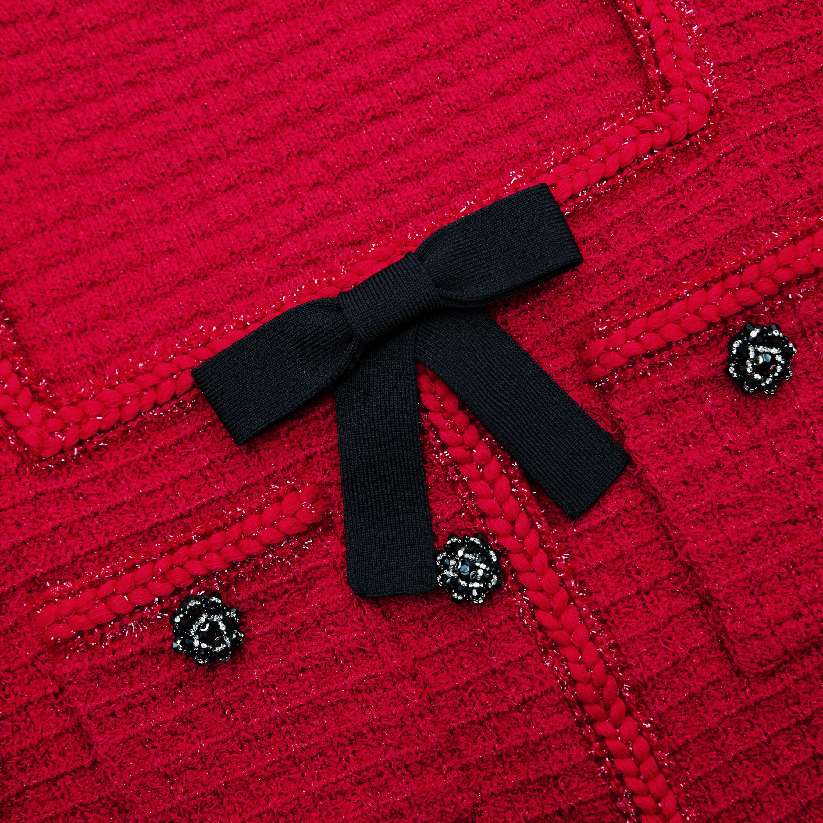 Red Knit Bow Round Neck Mini Dress