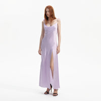 Lilac Silk Feather Maxi Dress