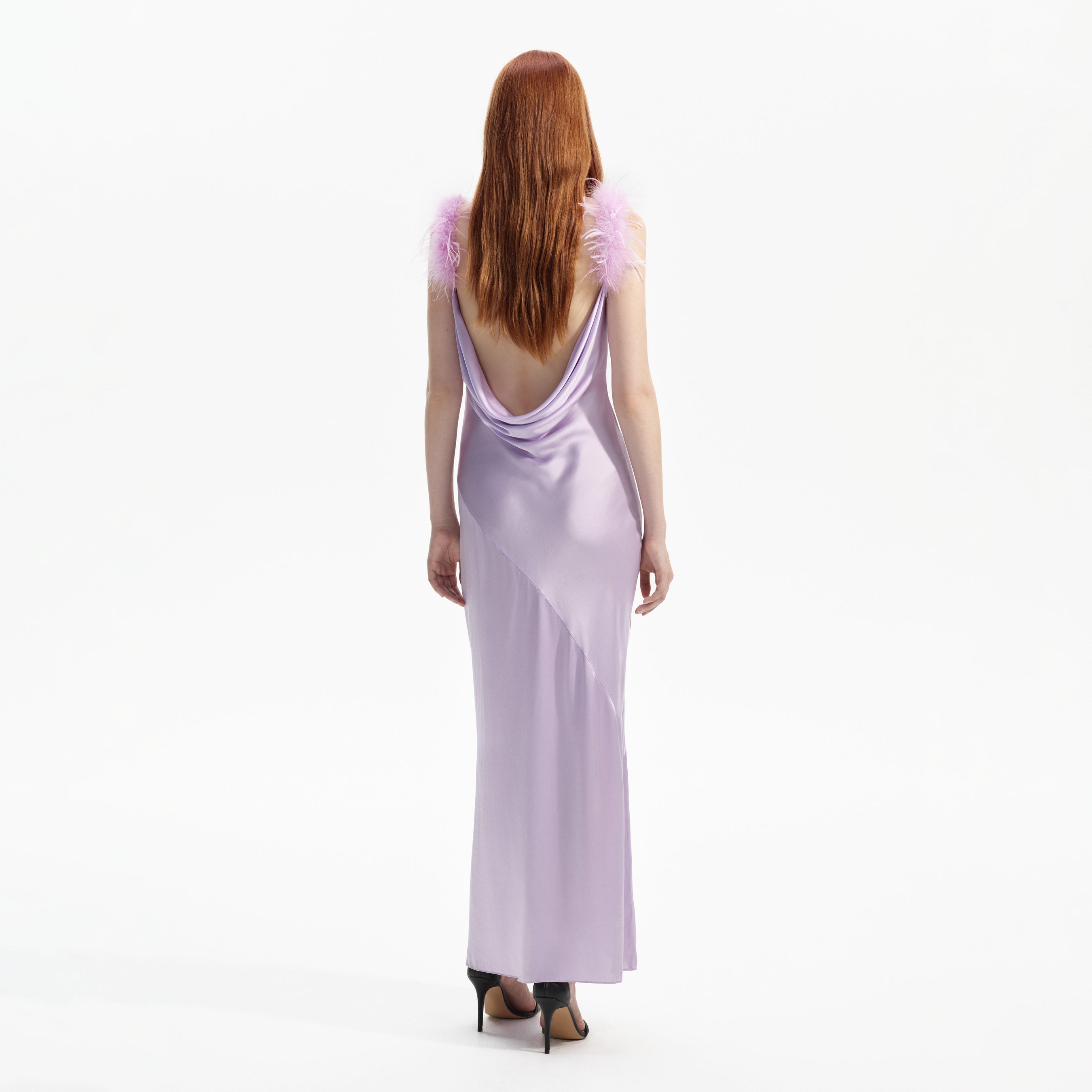 Lilac Silk Feather Maxi Dress