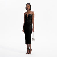 Black Sequin Boucle Midi Dress