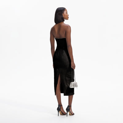 Black Sequin Boucle Midi Dress – self-portrait-US