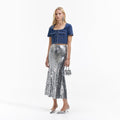 Silver Sequin Midi Skirt